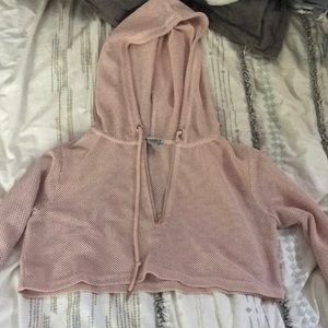 Mesh cropped long sleeve half zip up top